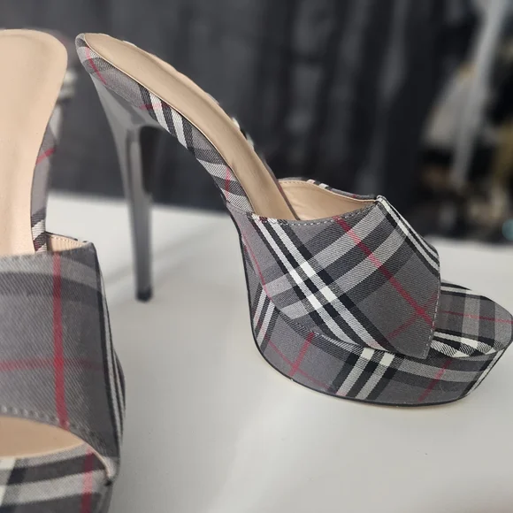 Plaid High Heel Mules - Picture 8 of 11